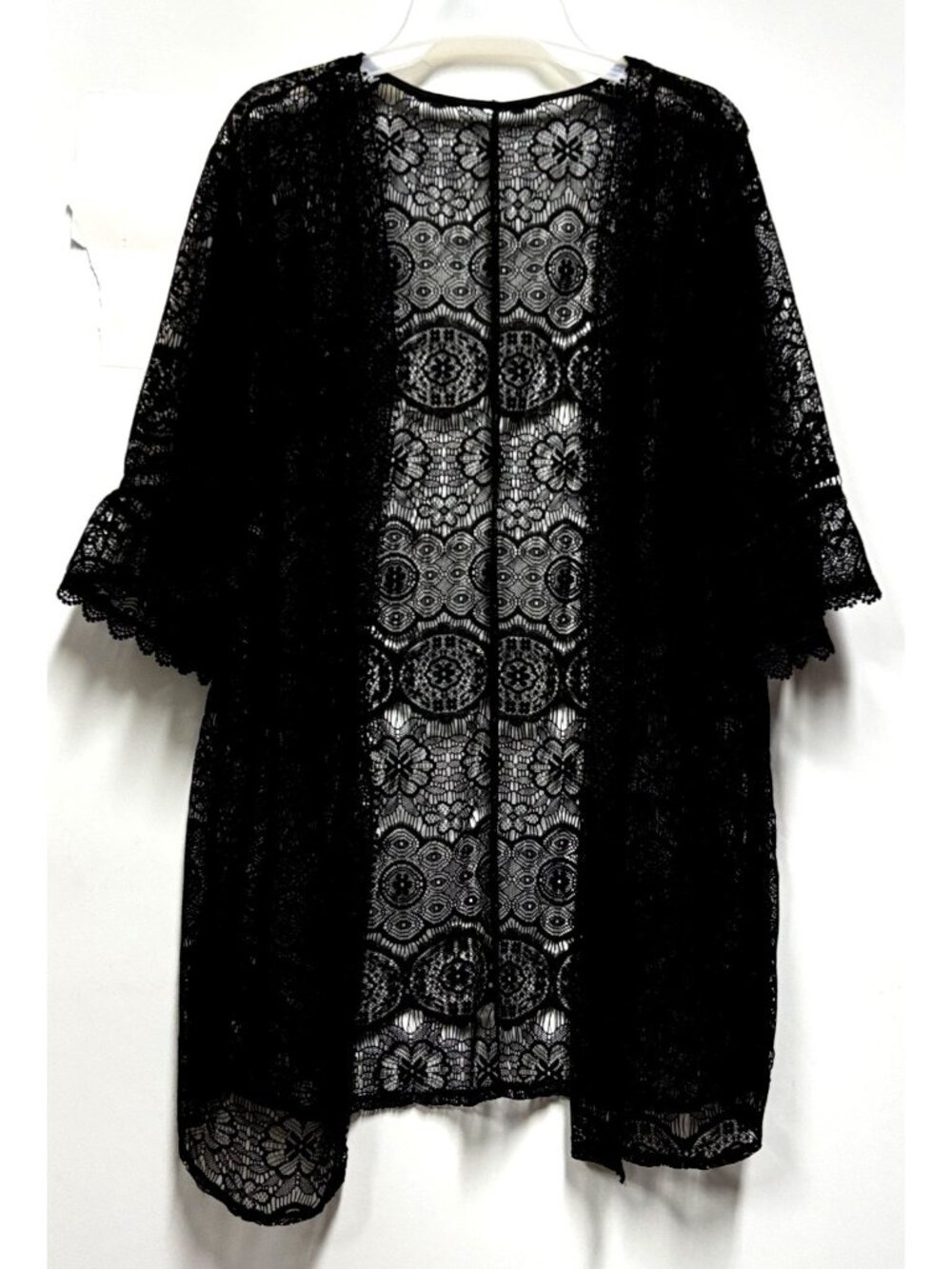Black Lace Sweater With Bell Sleeve Size Large 3/4 sleeve